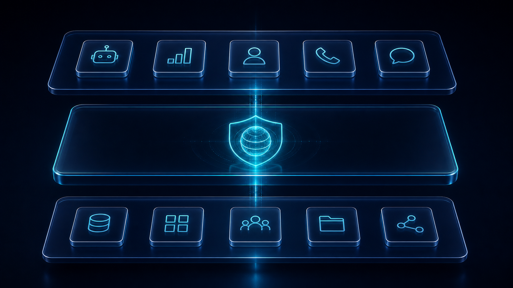 Three-layer AIROS architecture with business systems, a closed AI operating system and connected AI applications