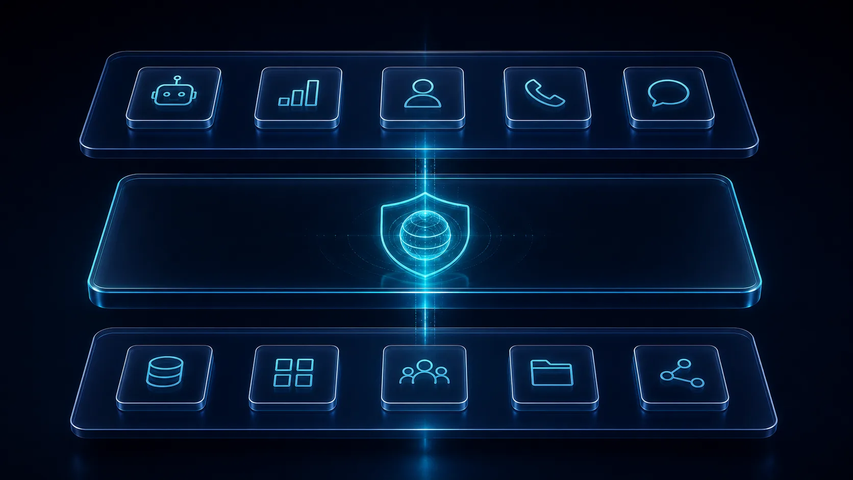 Three-layer AIROS architecture with business systems, a closed AI operating system and connected AI applications