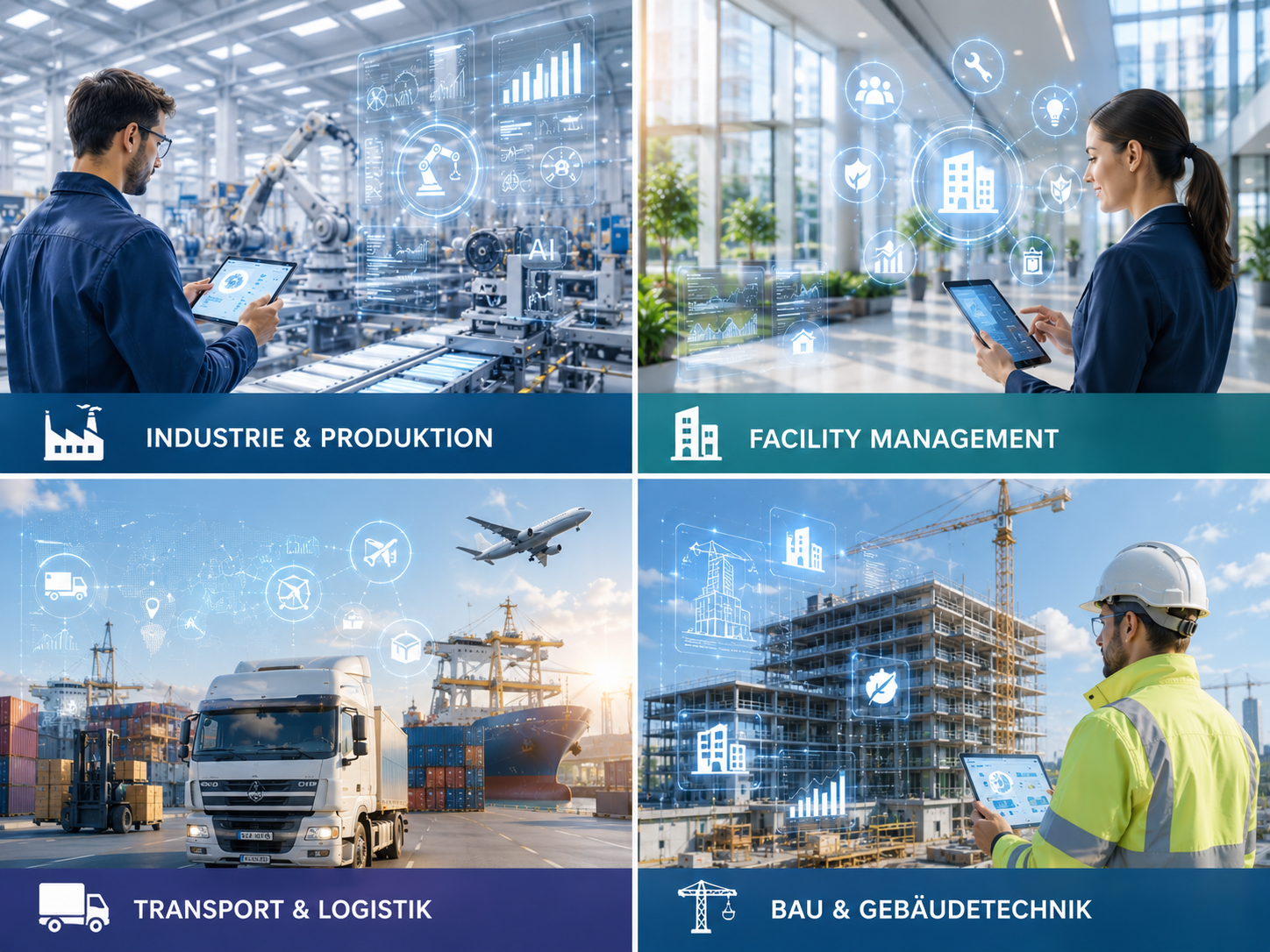 Technologie und Infrastruktur: Industrie, Energie & Umwelt, Facility Management, Bau & Gebäudetechnik, Transport & Logistik, Telekommunikation