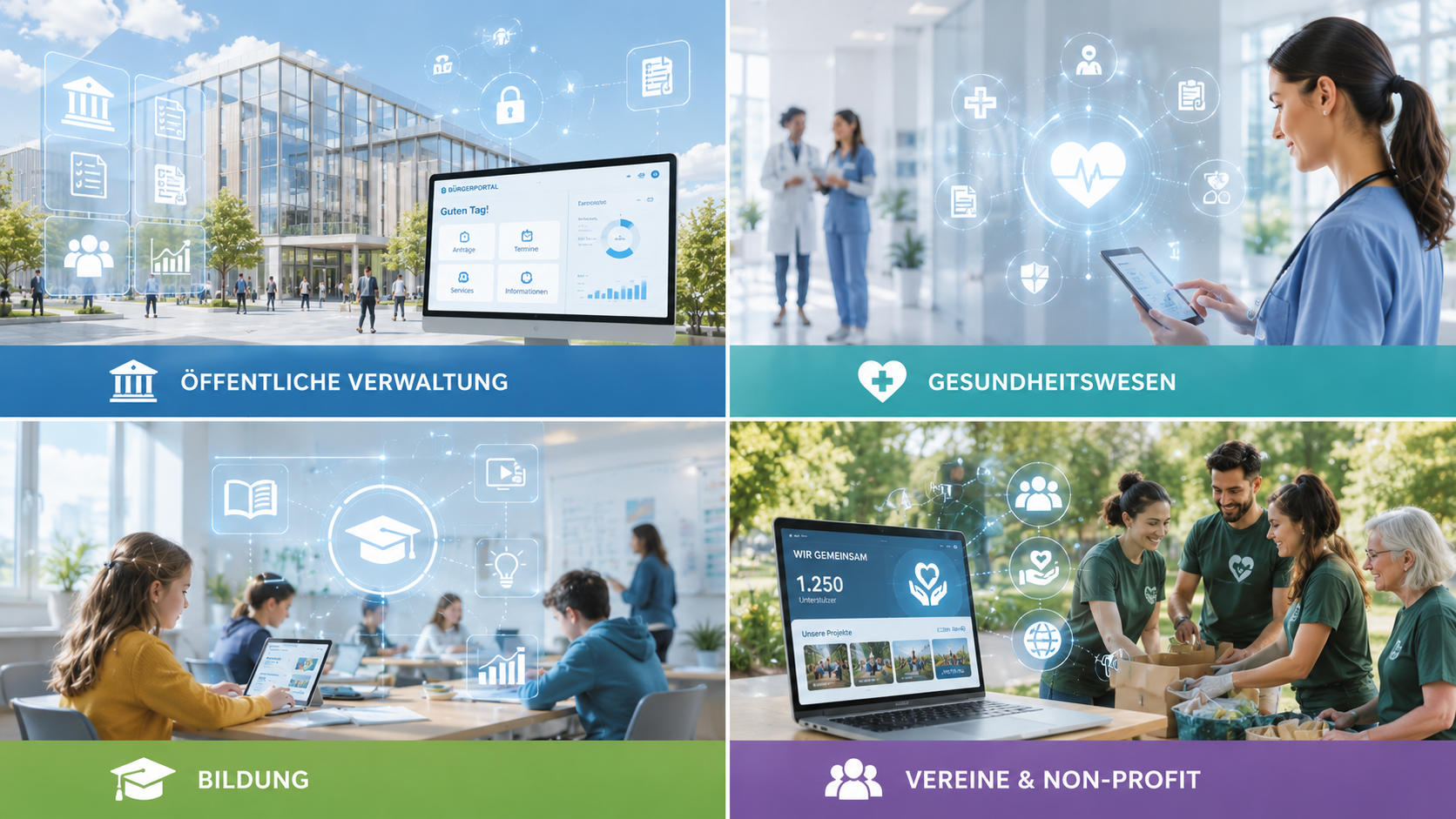 Verwaltung: Öffentliche Verwaltung, Gesundheitswesen, Bildung, Vereine & Non-Profit
