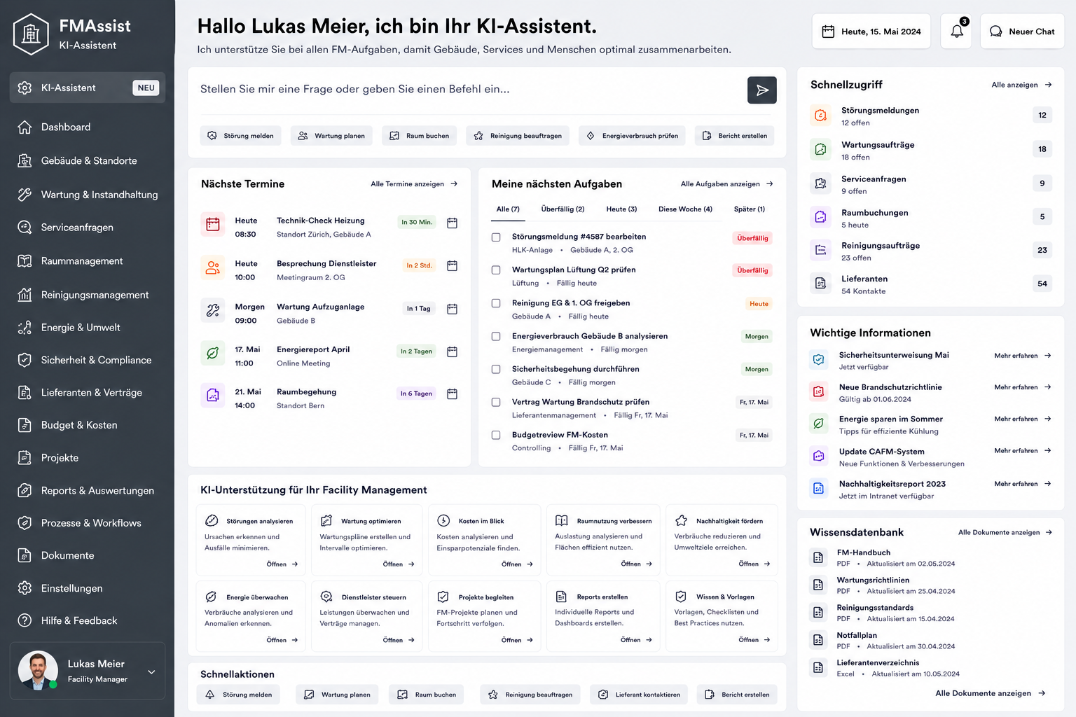 KI-Assistent für Facility Management – Anlagen-, Wartungs- und Vertragsfragen